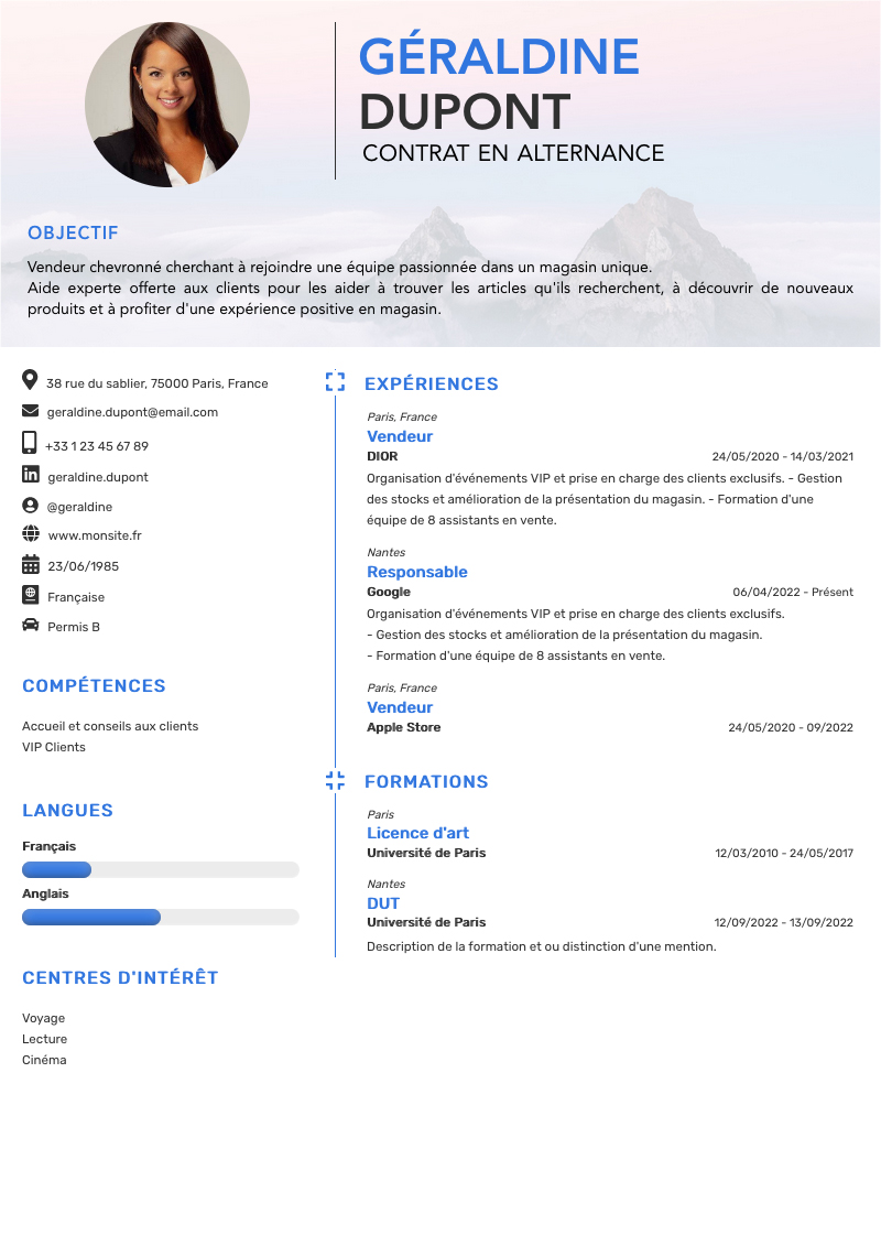 Cv gratuit modèle et exemple de cv en PDF à télécharger.